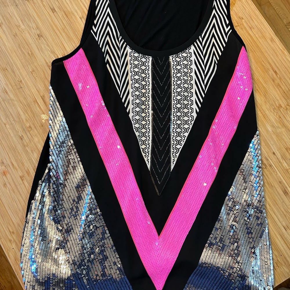 Express Black and Pink Sequin Tank Top